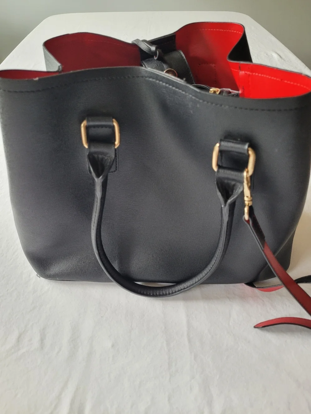 ALDO Classic Black Tote with Red Interior - Structured Women's Handbag